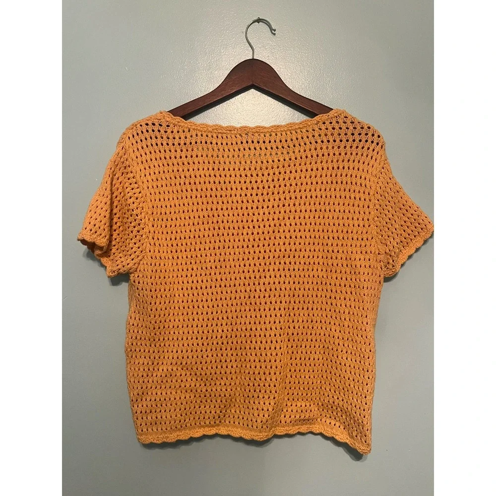 90s Floral Sun Crop Sweater Liz Claiborne Vintage Yellow M